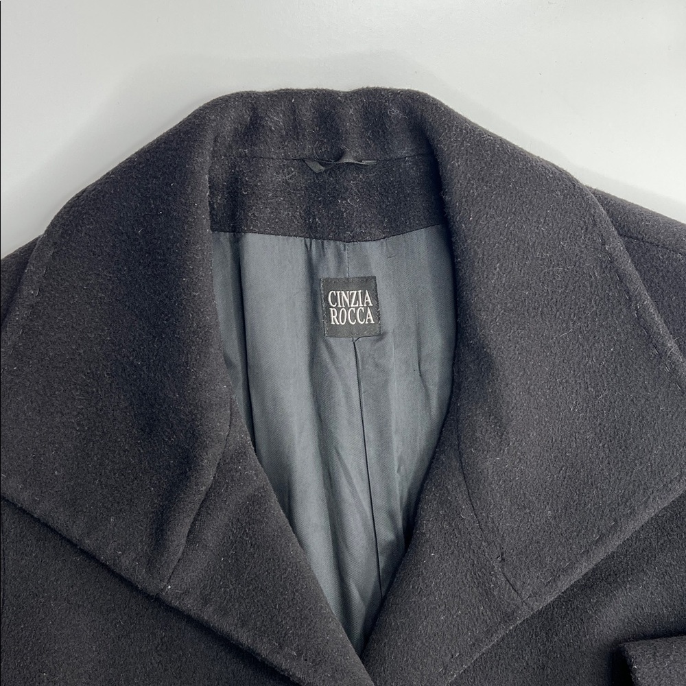 Cinzia Rocca Classic virgin wool Black Pea Coat career quality mature timeless S - Picture 3 of 12